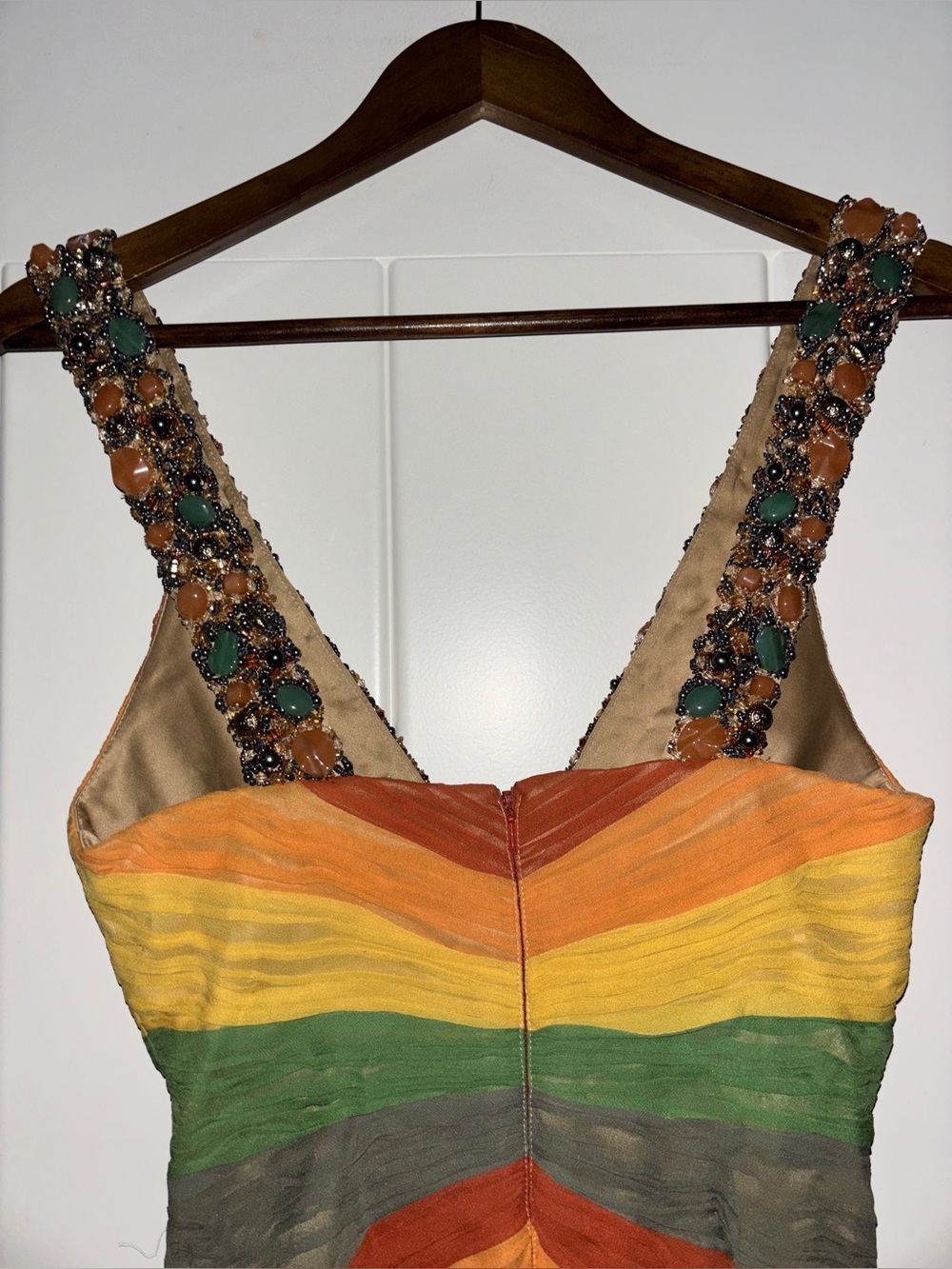 MANDALAY Privee Rainbow Stone Beaded Pleated Silk Elegant Cocktail Dress Women 6 - Picture 7 of 13